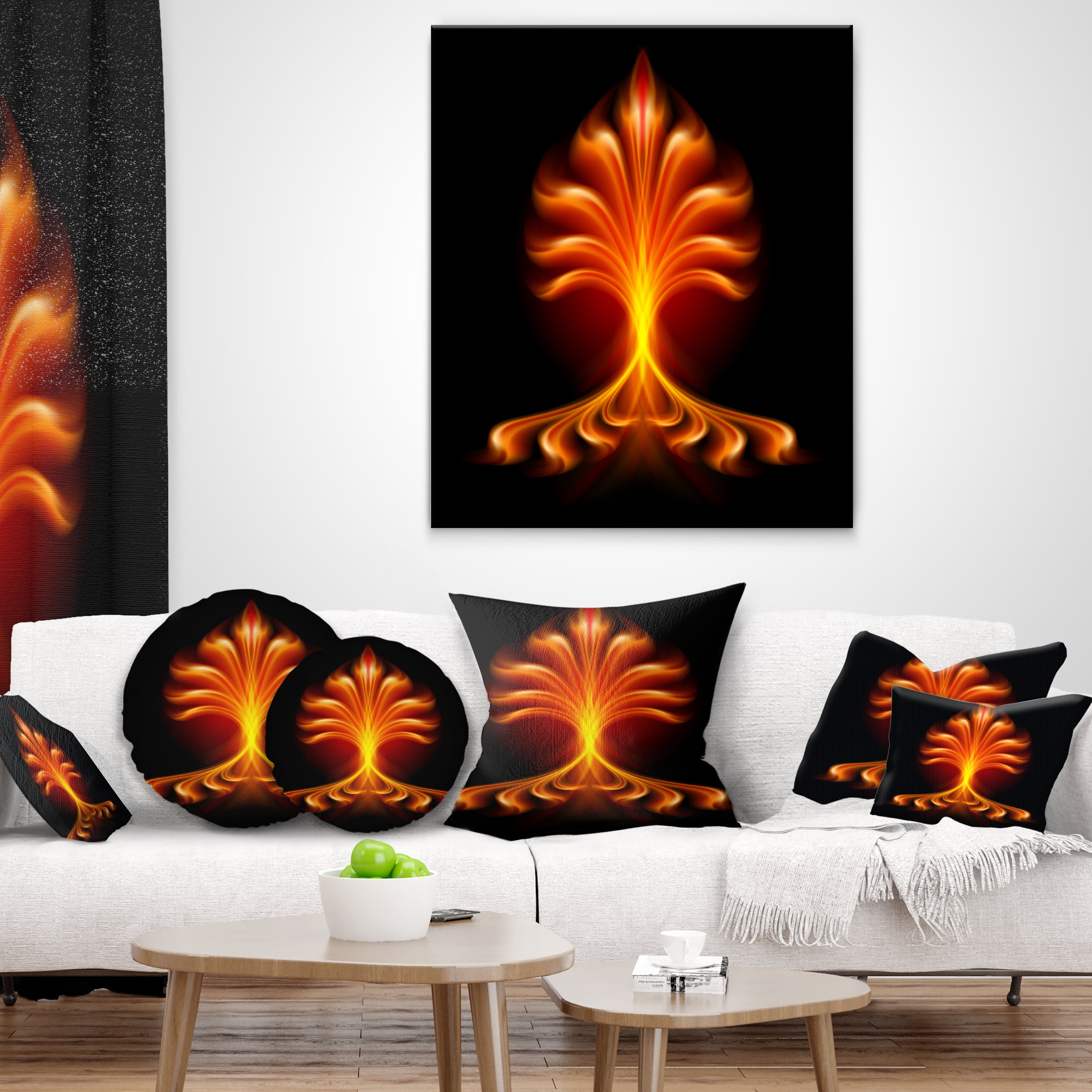 Designart Fractal Fire Flower - Floral Throw Pillow - 12x20