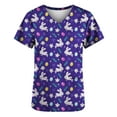 thumbnail image 3 of Ecqkame Womens Nursing Scrub Tops Easter Eggs Bunny Rabbit Printed Working Uniform Blouse T-shirt Casual Short Sleeve V-neck Blouse Tops With Pocket Purple M, 3 of 4