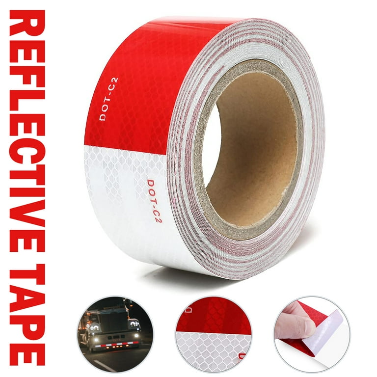 2in x 148ft DOT-C2 Auto Car Truck Reflective Film Tape PET High Visibility  Reflective Safety Warning Conspicuity Sticker Signal White + Red