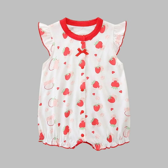 YHAJDS Toddler Baby Girls Short Sleeve Romper Tomato Print Cotton Cap Sleeve Jumpsuit Summer Infants Bodysuit Outfit