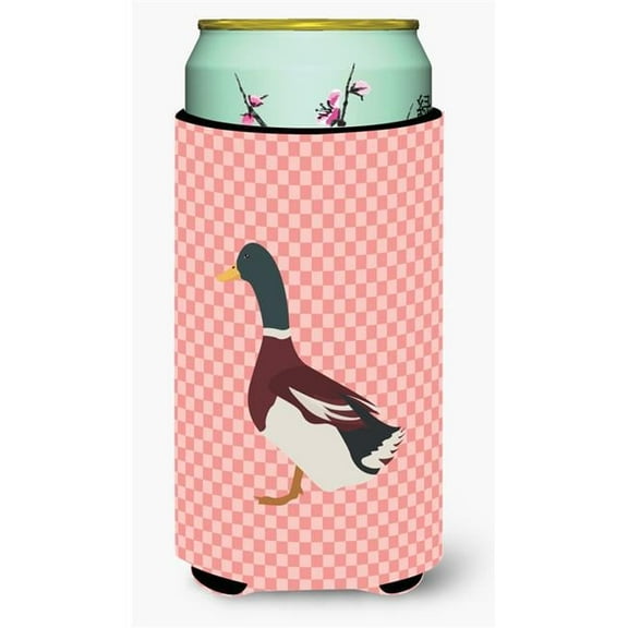 Rouen Duck Pink Check Tall Boy Beverage Insulator Hugger