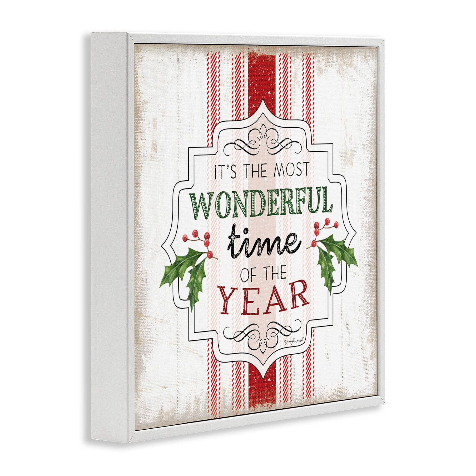 Festive Holiday Quote Holly Sprig Rustic Stripes Inspirational Graphic Art Framed Art Print Wall Art