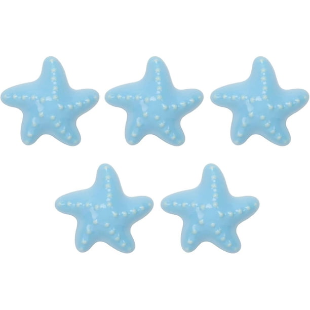 Paquete de 5 pomos de tocador con forma de estrella de mar, tiradores de gabinete de cerámica azul, pomos de mango de dibujos animados, tirador de armario de cerámica, decoración b