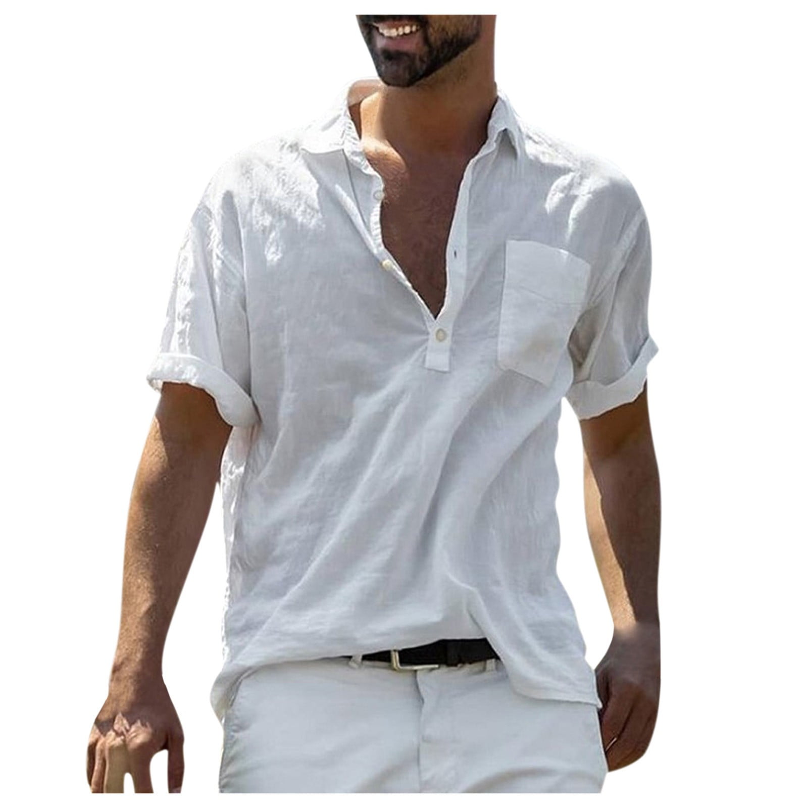 Men's Summer Tops Casual Stand Collar 