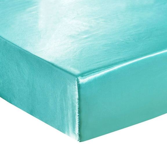 AUQ Mattress Protector,Silken Touch Satin Mattress Pad Secure Fit Elastic Design,Sophisticated Solid Color Mattress Cover,Twin,Lake Blue