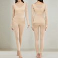 thumbnail image 5 of ibiyuan Thermal Underwear for Women Long Johns with Lined Long Sleeve Shirt Legging Lounge Set Cold Weather Top Bottom,Beige, 5 of 6