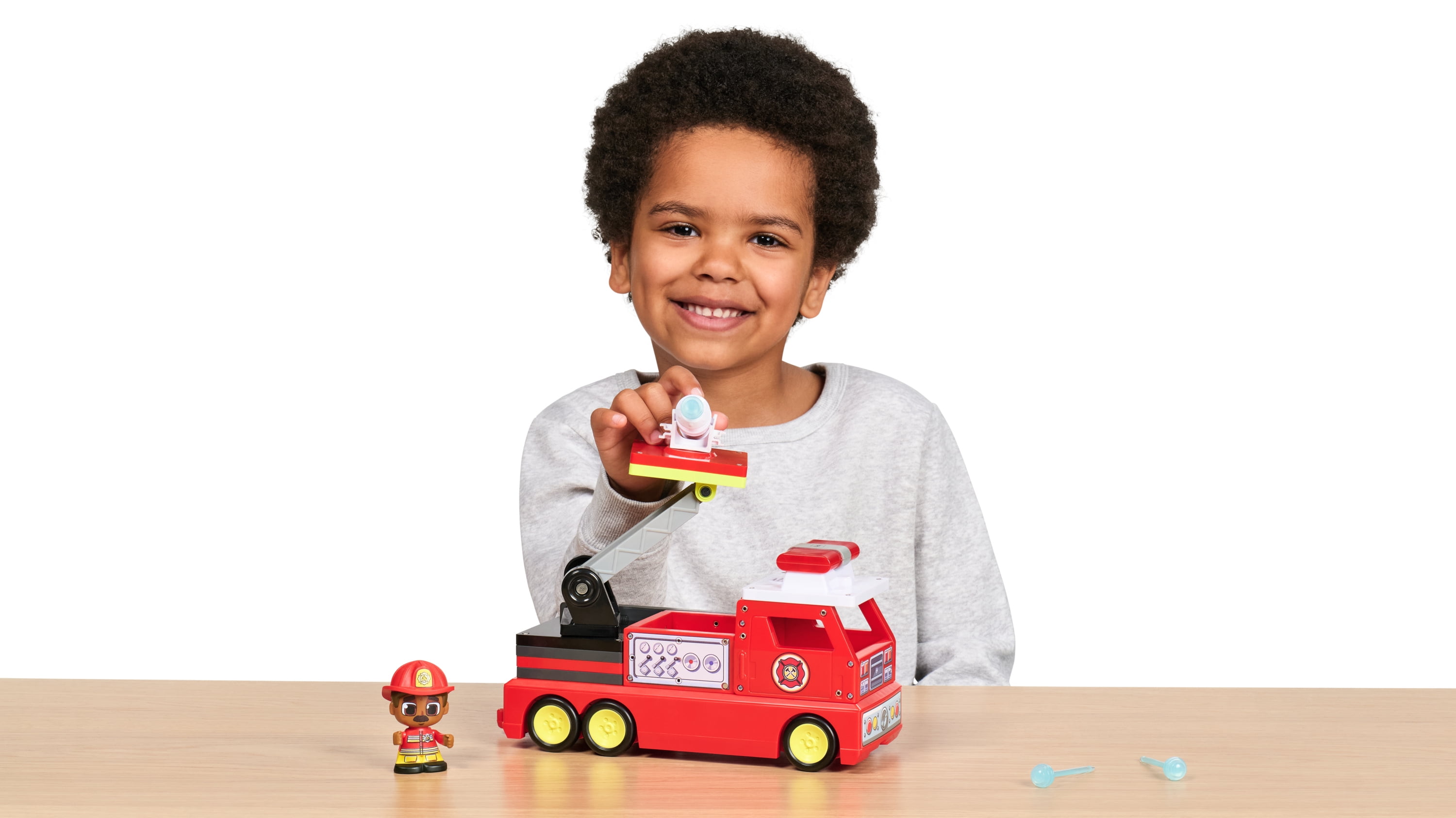 Tile Town Firetruck Magnetic Tiles Building Vehicle Playset With Lights & Sounds + Figure, Kids 3+