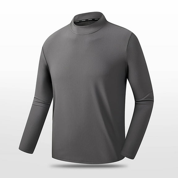 Mens Plus Size Workout T-Shirts Big & Tall Casual Mock Neck Long Sleeve Athletic Tops Basic Solid Slim Stretchy Comfort Pullover T Shirts