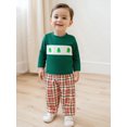 thumbnail image 6 of Toddler Baby Girl Christmas Outfit Santa Claus Embroidery Crewneck Long Sleeve Pullover Sweatshirt and Plaid Pants 2Pcs Fall Winter Clothes Set, 6 of 8
