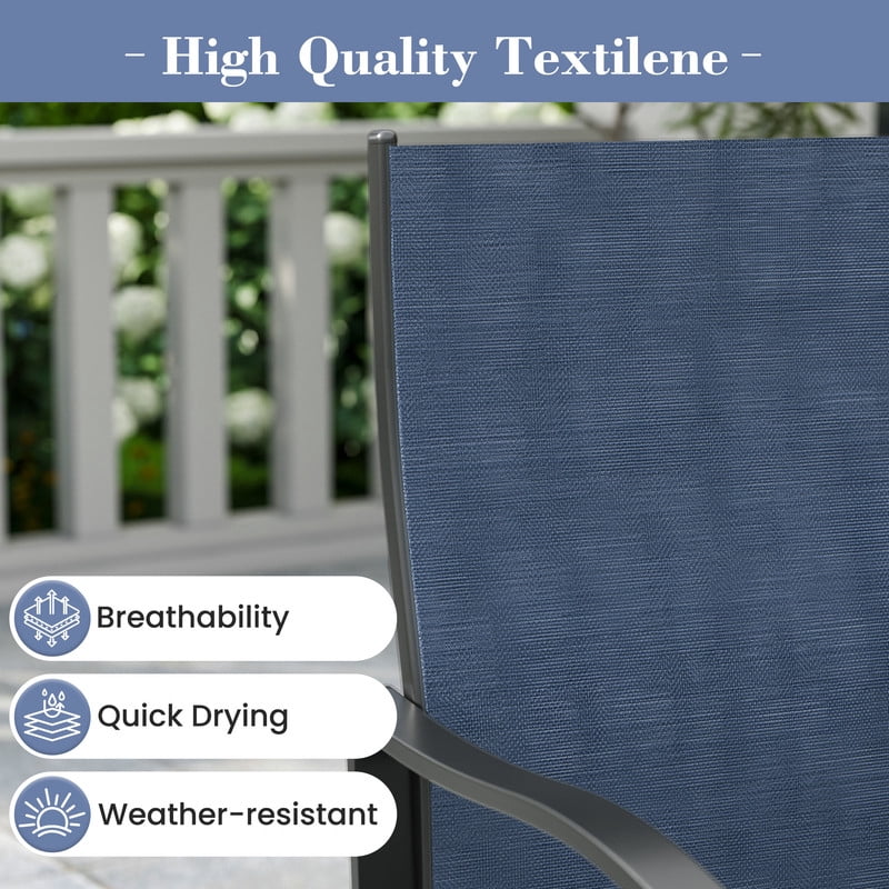 MRUAKA Patio Swivel Chairs Set of 2, Outdoor Dining Chairs Mid Back All Weather Breathable Textilene Outdoor Swivel Chairs with Metal Rocking Frame for Lawn Garden Backyard Deck, Blue