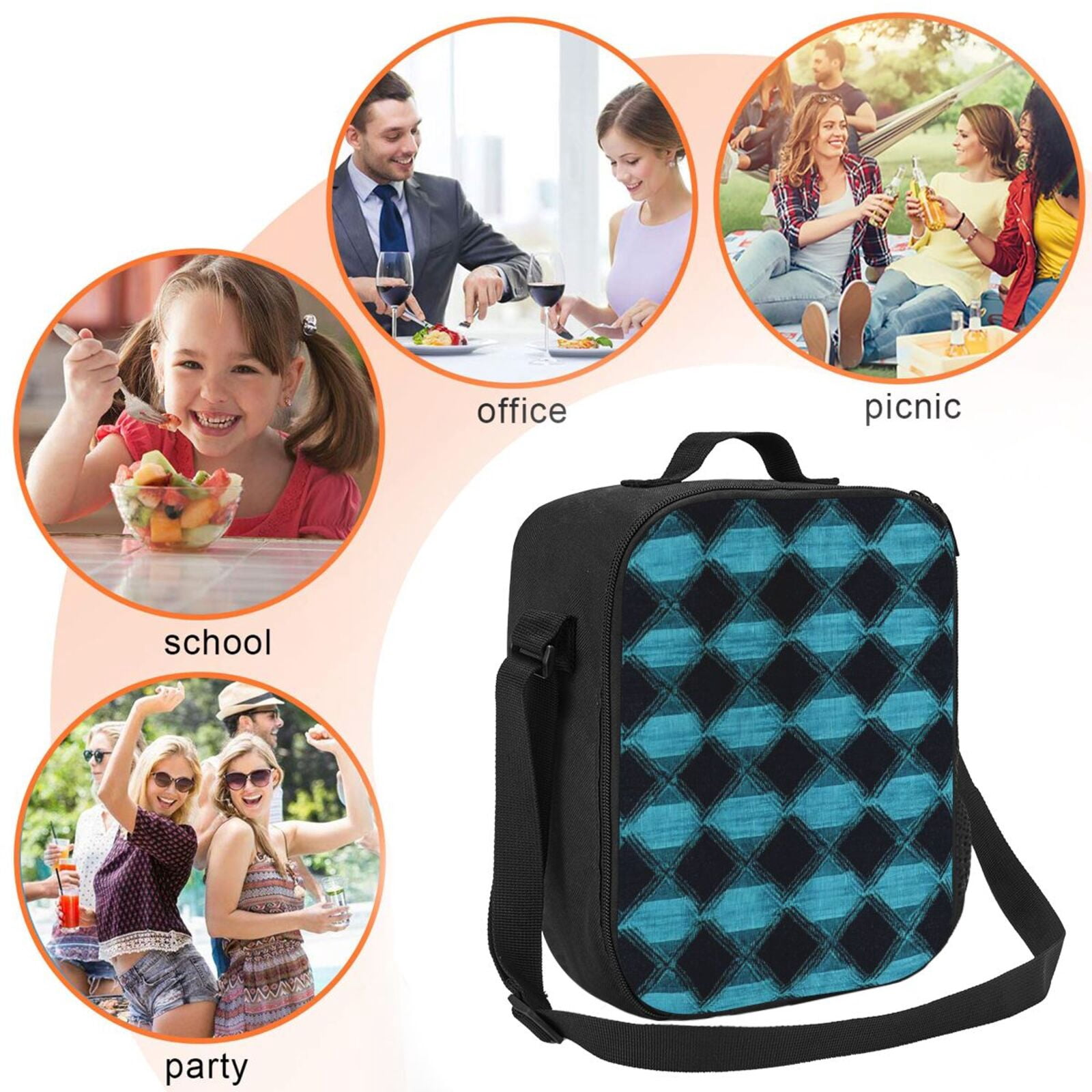 Thermal Insulation One Shoulder Portable Bento Bag Can Be Reused 8×10.5in For Carrying Drinks Bento Box Fruit Snacks Argyle Plaid Darkturquoise_3