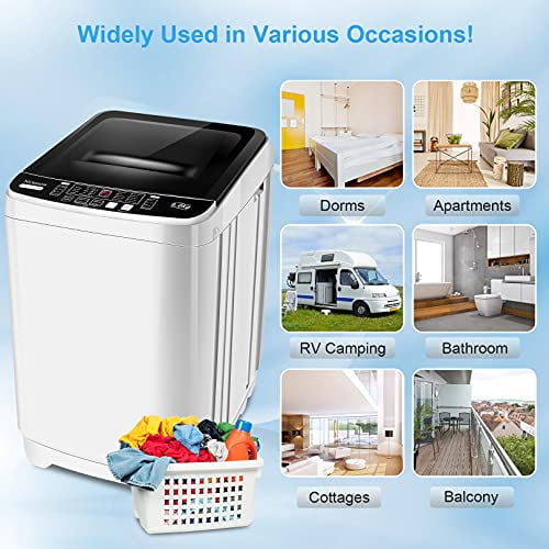 Nictemaw 1.72 Cu.ft/15.6 Lbs Capacity Full-Automatic Compact Washer Apartments and Dorms with 10 Programs 8 Water Level Selections & LED Display Laundry Washer/Spinner for Home Portable Washing Machine with Drain Pump 