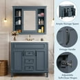 thumbnail image 2 of 36'' Bathroom Vanity with Sink and Mirror Cabinet, Modern Bathroom Cabinet Set with Soft Closing Doors ,Storage Shelves and Drawers, Wooden Frame Bathroom Cabinet Combo, Blue, 2 of 8