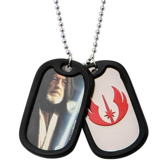 Stainless Steel Obi-Wan Kenobi & Jedi Symbol with Rubber Silencer Double Dog Tag Pendant Necklace