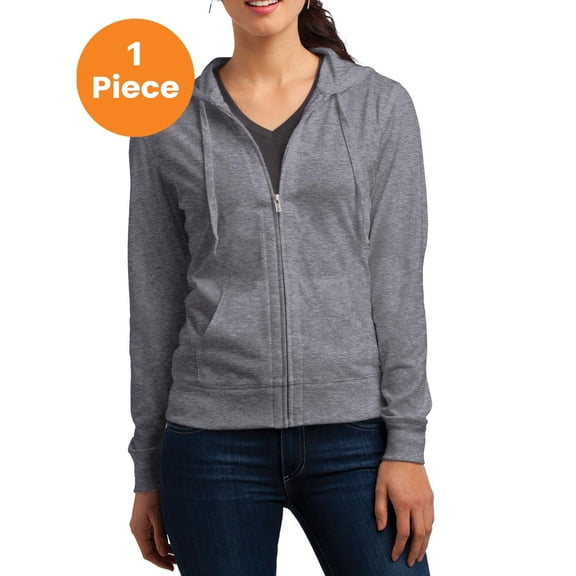 District DT2100 Juniors Lightweight Jersey Full-Zip Hoodie , Dark Heather Grey, 3XL, Womens Hoodies