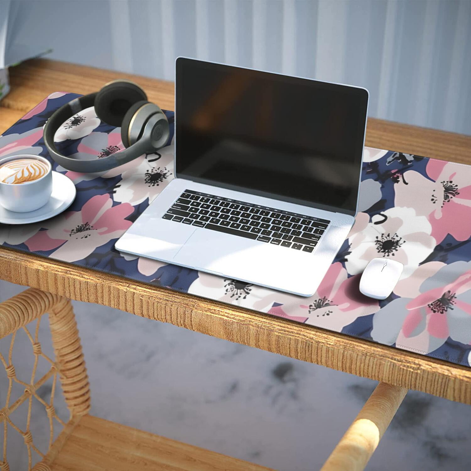 Long Mouse Pads for Desk,Pioneer Flower Floral Print Pattern Desk Mats on Top Of Desks, Desk Mouse Pad Extra Large with 3mm Non-Slip Base and Stitched Edge for Gaming,Office,Work,Home 35.4"x15.7"