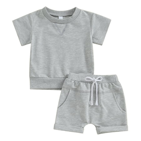 

Bagilaanoe 2pcs Toddler Baby Boy Shorts Set Short Sleeve T Shirt Tops + Shorts 6M 12M 18M 24M 3T Kids Casual Summer Clothes