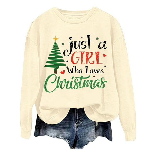 WEAIXIMIUNG Sweat à Capuche pour Femmes Mode de Noël Imprimé Arbre de Noël Lettre Manches Longues Col Rond