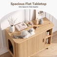 thumbnail image 6 of Cat Litter Box Enclosure with Sliding Doors, Wooden Cat Furniture Cabinet with 2 Storage Shelves & Top Table, Kitty-Friendly Round Entry, Hide Messy,Oak, 6 of 9