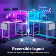 thumbnail image 4 of Bestier Gaming Desk with LED Lights, 44'' Computer Desk with Reversible Shelves, PC Gamer Desk with Side Storage Bag, Hooks and Height Adjustable Shelf for Home Office, White, 4 of 10