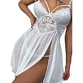 thumbnail image 3 of Faithtur Femmes Été 2PCS Lingerie Ensembles Dentelle Transparente Robe de Nuit avec String Taille Basse, 3 of 7