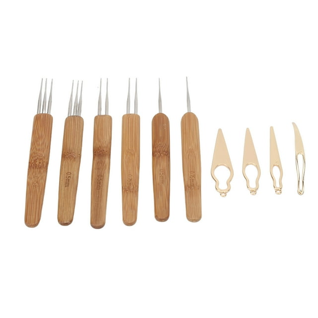 Dreadlock Crochet Needle, Different Shapes Add Details Dreadlocks Tool Set Bamboo Handle Highlight Hairstyle For Hair Styling Gold