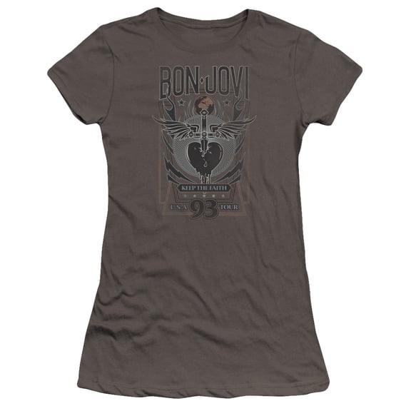 Bon Jovi Keep The Faith Premium Junior Women's Sheer T-Shirt Charcoal
