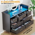thumbnail image 4 of Commode à 8 Tiroirs avec Éclairage DEL et Station de Recharge, Coffre Moderne en Bois Noir avec Rangement Ouvert et Lumières RVB, Armoire d'Entrée Grand pour Chambre et Salon, Antique/rose/blanc/noir, 4 of 7