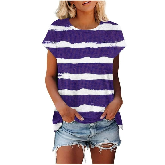 Women's T-shirts Short Sleeve Tunic Tops Women Summer Casual Tie-dye Tees Loose Crew Neck Raglan Tshirts (XL, Purple 01)