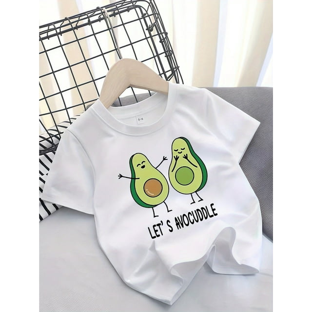 T-Shirt Graphique 'Let's Câlin' Avocat Adorable pour Jeunes Filles - Mélange de Coton Confortable, T-Shirt à Manches Courtes Col Rond Décontracté, Parfait pour l'Été