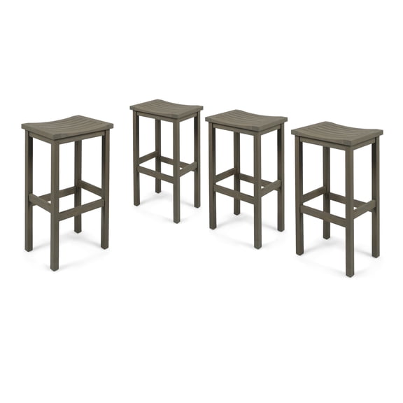 GDF Studio Pensacola Outdoor Acacia Wood 30 Inch Backless Barstools, Set of 4, Gray