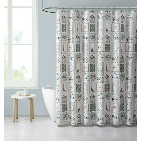Bonjour Parisian Eiffel Tower Mold & Mildew Resistant Fabric Shower Curtain