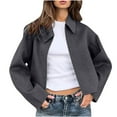 thumbnail image 2 of Women's Trendy Cropped Jacket Pea Coat Style Zip Up Short Casual Outerwear with Pockets, 2 of 8