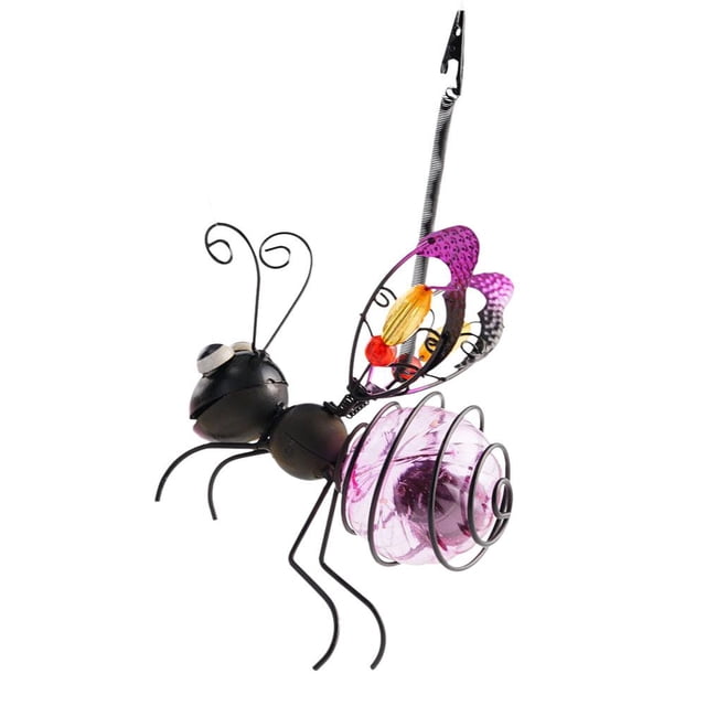Lttoisl Solar Powered Iron Insect Statue with LED Fairy Lights, Outdoor Waterproof Garden Decor for Patio Lawn Yard, Golden Blue Purple