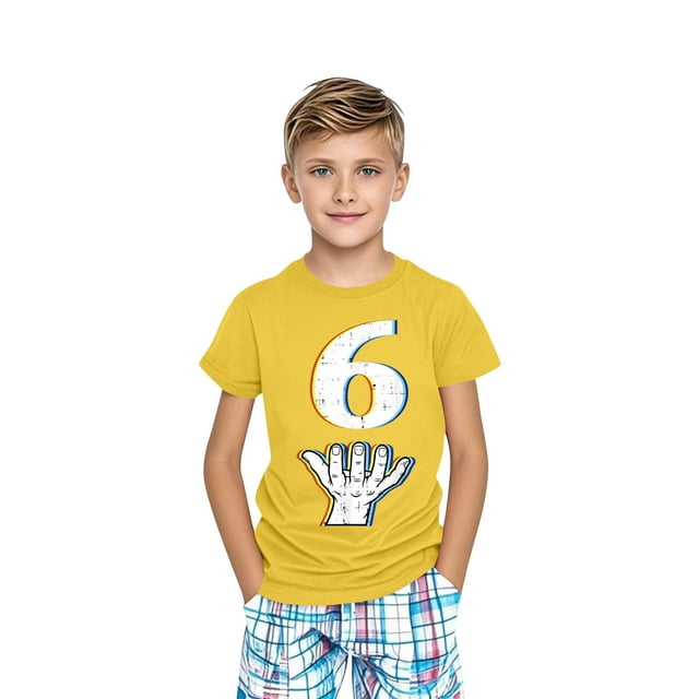 Hauts Graphiques pour Bébé Jaune Moutarde pour Enfants Garçon Fille Été Automne Manches Courtes Col Rond Spandex Décontracté Mignons Hauts Chemise Blouses Enfant 2025 Vêtements Doux Confortables Coupe Régulière 9 Ans