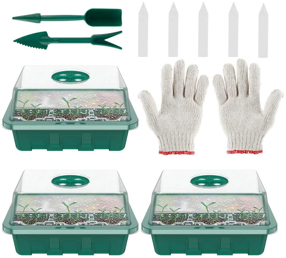 40 Cells Seed Starter Trays Grow Trays with Adjustable Vents for Germinating Plants and Vegetables æ—  Seed Propagator with Lids 3 Pack Green 