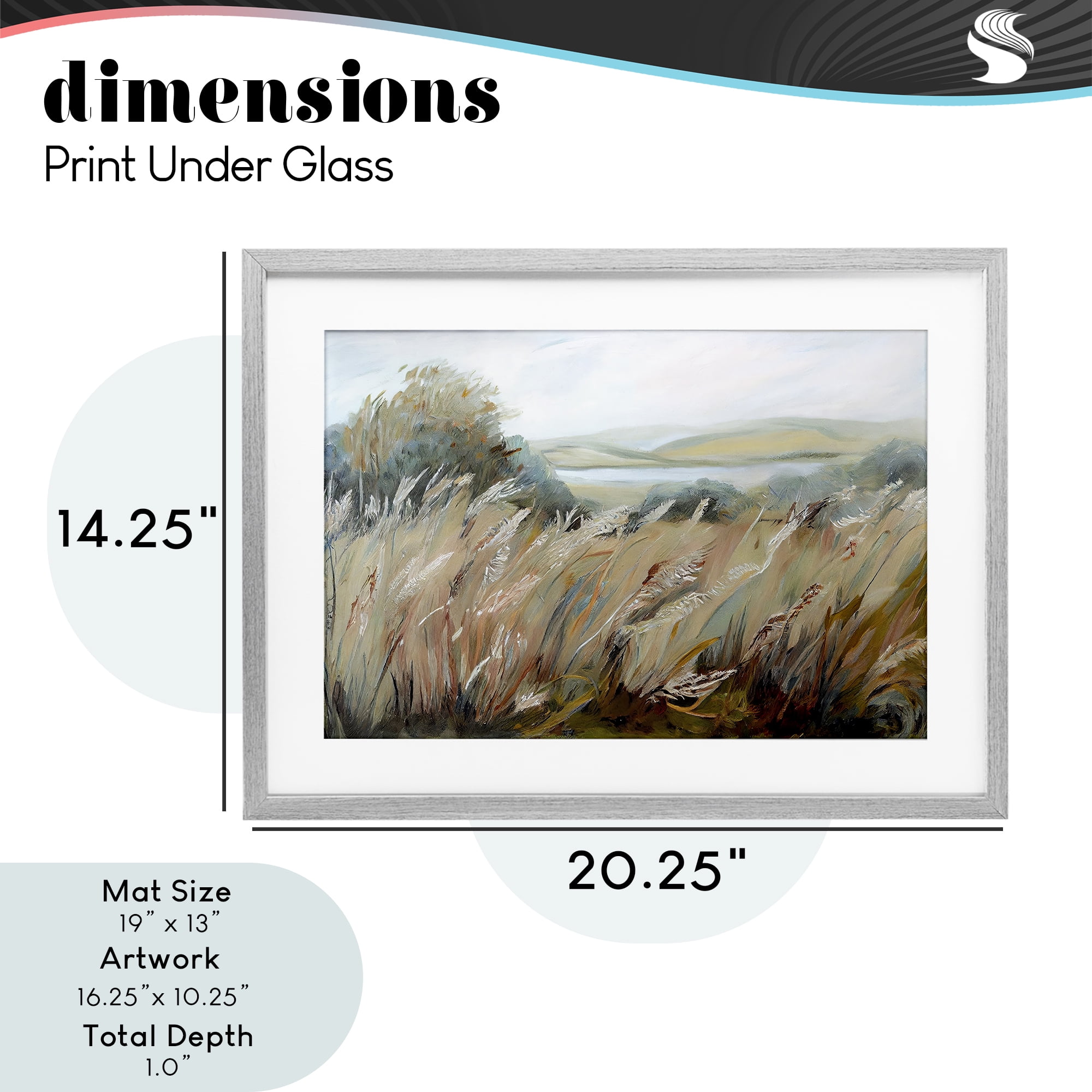 Windy Meadow Distortion Gray Framed Print Under Glass, design by Sasha