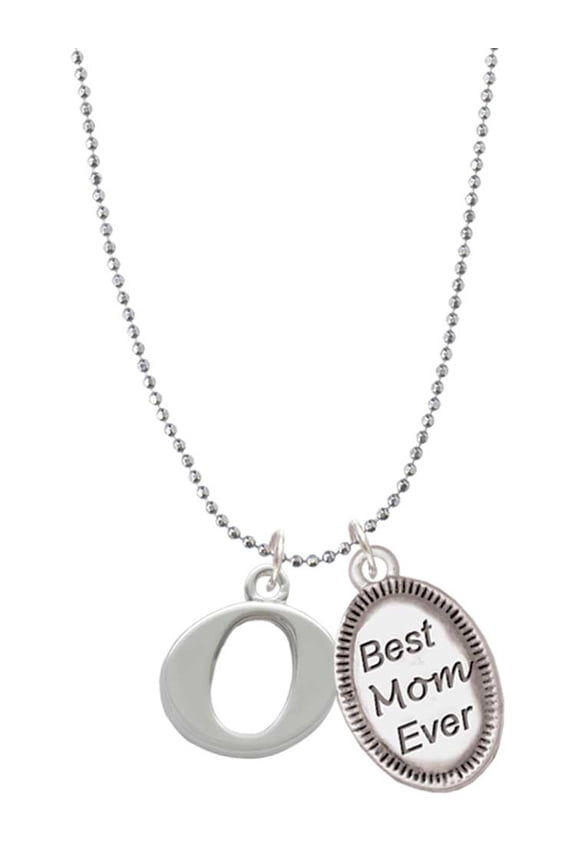 Silvertone Large Initial - O - Best Mom Ever Charm Necklace