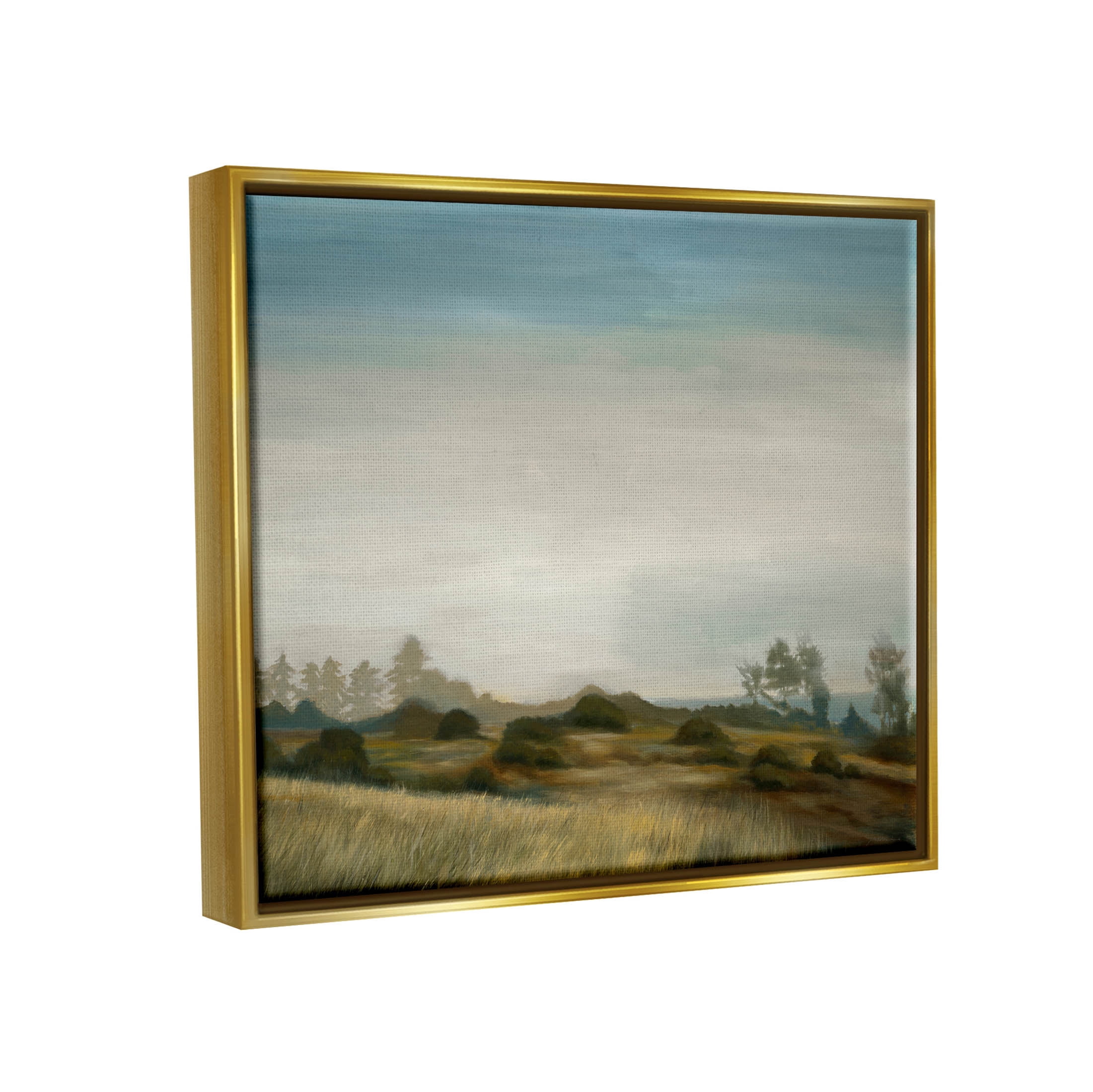 Stupell Industries Rural Hay Bales Landscape Painting Metallic Gold Floating Framed Canvas Print Wall Art, Design by Liz Jardine