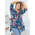 thumbnail image 4 of SHOWMALL Hauts Grande Taille pour Femmes Tunique Manches 3/4 Vêtements Roses Colorées 5X Blouse Tunique Évasée Fendue sur le Côté Col Rond Chemise Fluide pour Leggings, 4 of 6