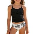 thumbnail image 3 of gcong Girls Two Piece Tankini Swimsuit Set Floral Print Ruching Adjustable Bikini Top with Skirt Comfortable Bathing Suit for Juniors Black 8-9 Years, 3 of 7