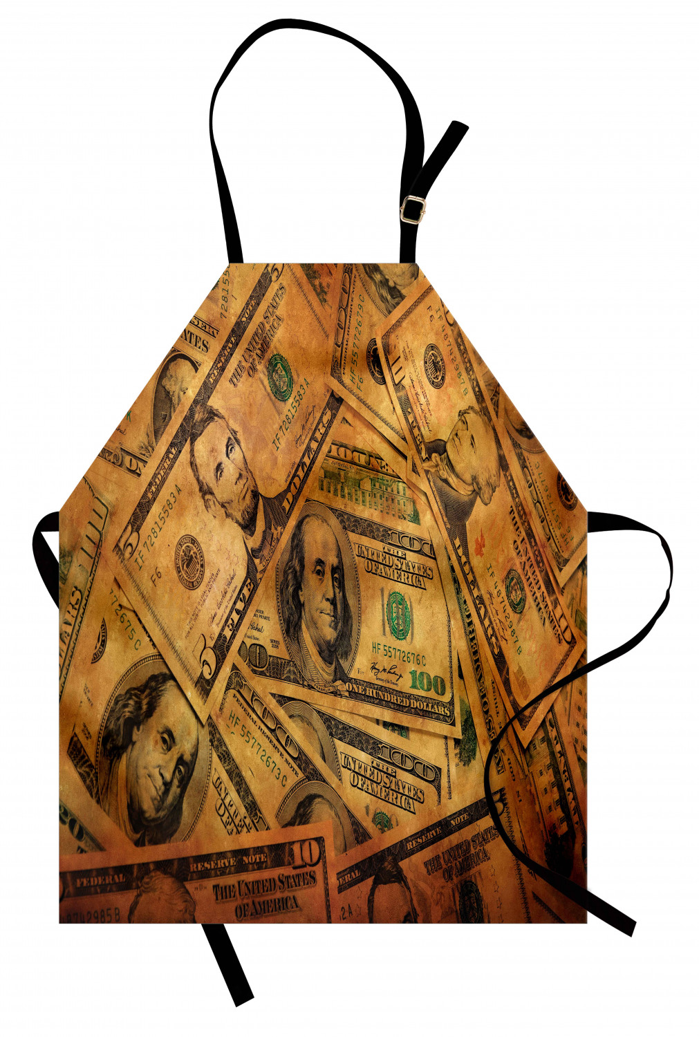 Money Apron Grunge Style Background with Fiver Sawbuck and Century Note