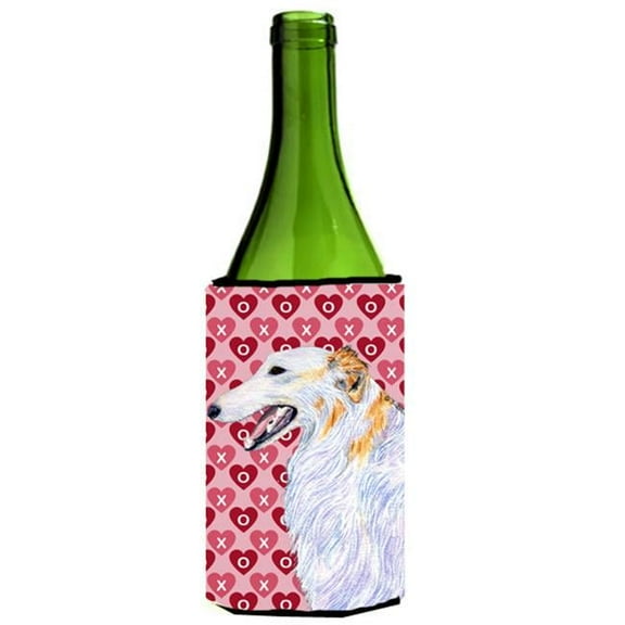 Borzoi Hearts Love And Valentines Day Portrait Wine bottle sleeve Hugger - 24 oz.