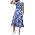 thumbnail image 3 of INSPIRE CHIC Vestido Midi de Playa para Mujeres de Verano con Estampado, Cuello en V, Cintura Elástica, Mangas con Volantes, Corte A, Talla L, Azul, 3 of 6