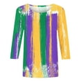 thumbnail image 4 of SOOMLON Mardi Gras Shirts Women Tuesday Shirts Carnival Themed Party 3/4 Sleeve Outfits Funny Striped Graphic Tshirts Tunic Crewneck Tops New Orleans Holiday Blouses 2025 Multicolor XL, 4 of 5