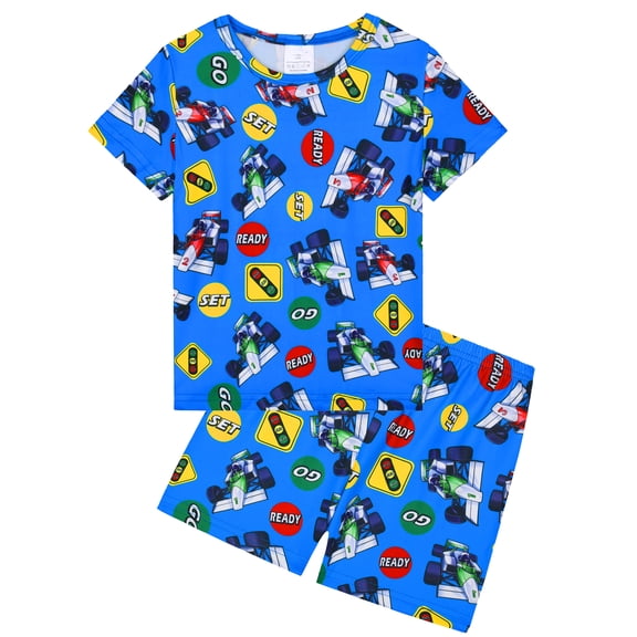 ATAIKU Summer Pajamas for Boys Race Car‌ Short Sleeve 2-Piece PJs Set Toddler Kid Comfy Sleepwear Size 3-12Y