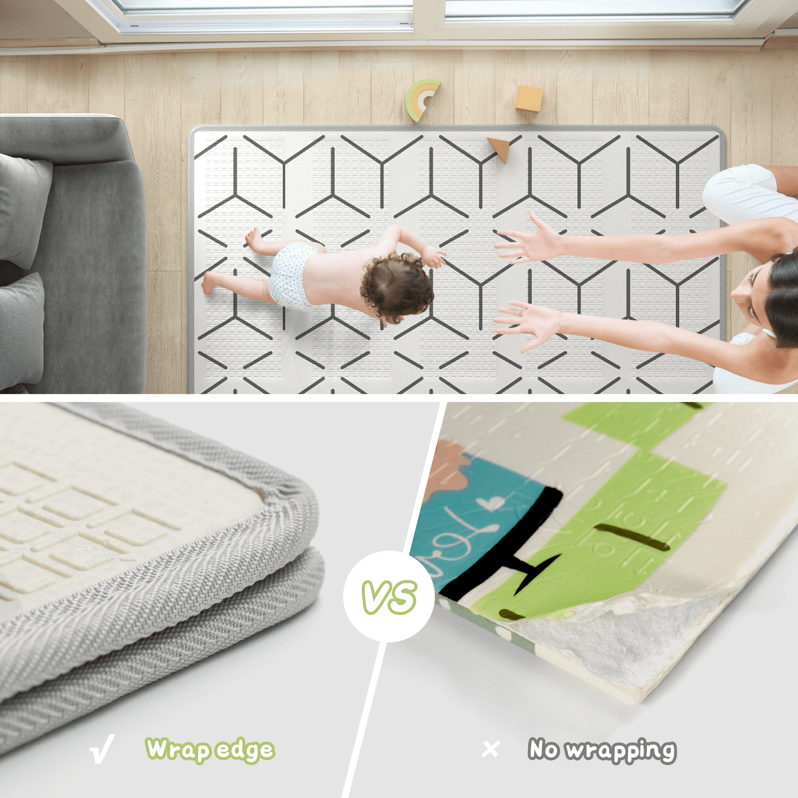 Baby Play Mat, 59"x59" Foldable & Reversable Large Baby Mat, 0.4" Thick Waterproof Foam Play Mat