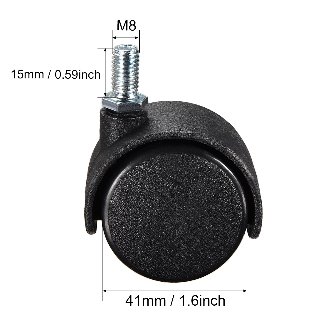 Furniture Casters 1.5 Inch Nylon M8 x 15mm Threaded Stem Swivel Caster