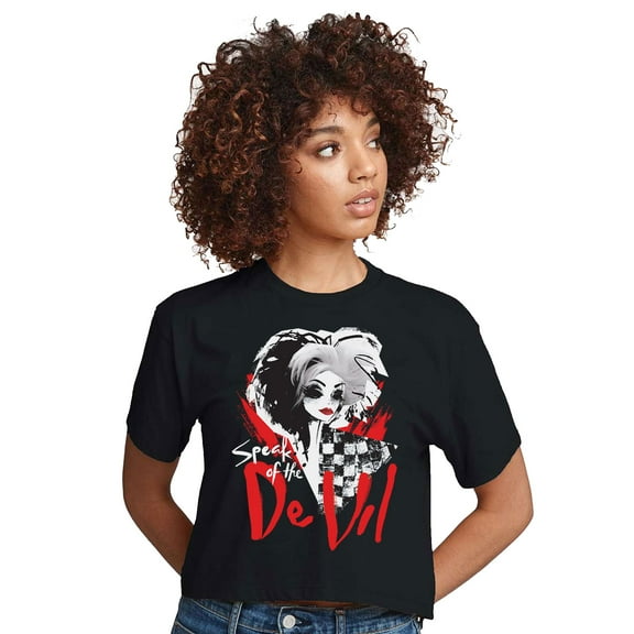 Speak Of The De Vil - Juniors Cropped Cotton Blend T-Shirt