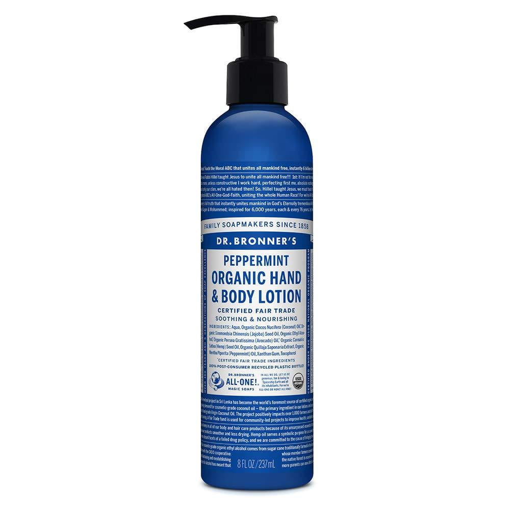 Dr. Bronner's Organic Lotion (Peppermint, 8 Ounce) Body Lotion and Moisturizer, Certified